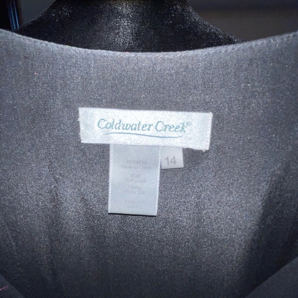 Coldwater Creek dress black with flowers and beading v neck tie at waist 14 - Picture 2 of 6